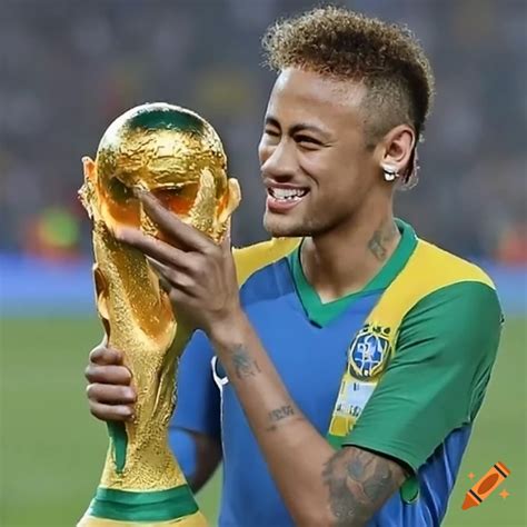 Neymar celebrating with the world cup trophy on Craiyon