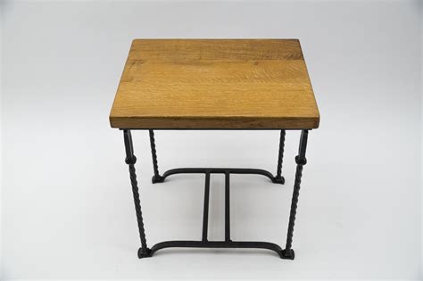 Great Set of 4 Wrought Iron and Solid Oak Side Tables, France, 1960s at ...