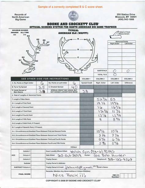 Free Printable Boone And Crockett Score Sheet [PDF] Mule Deer