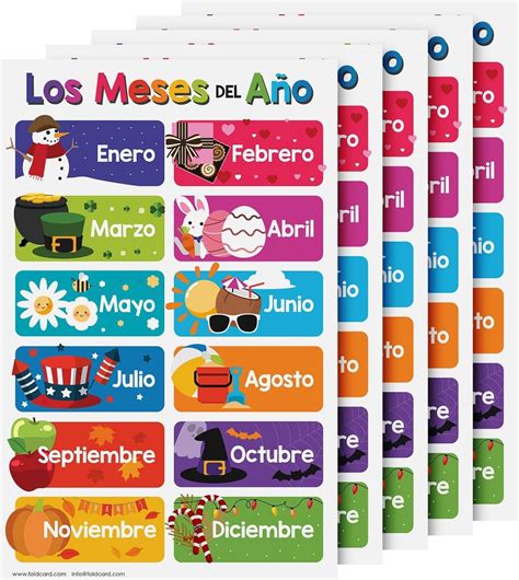 FoldCard Los Meses del Año Spanish Chart for Preschool to India | Ubuy