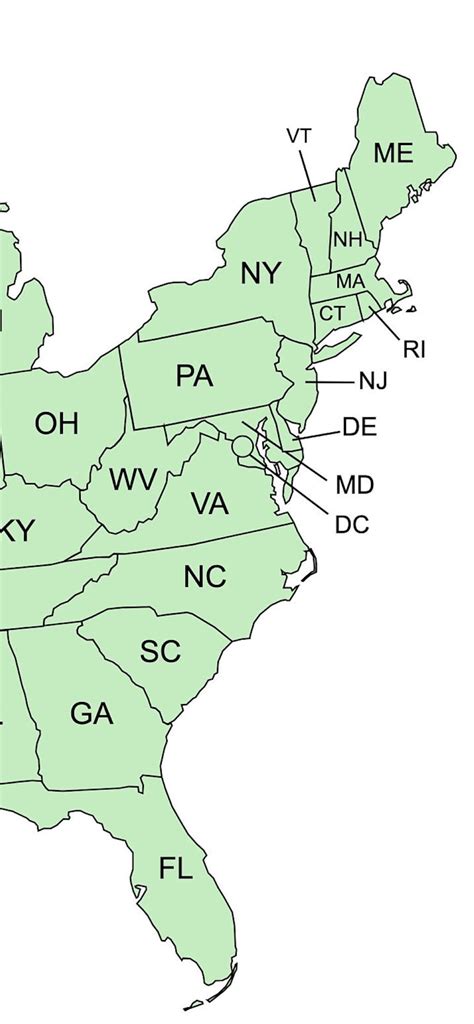 Green Map of East Coast USA Map of the United States Printable Colored Usa Map Wall Art With ...