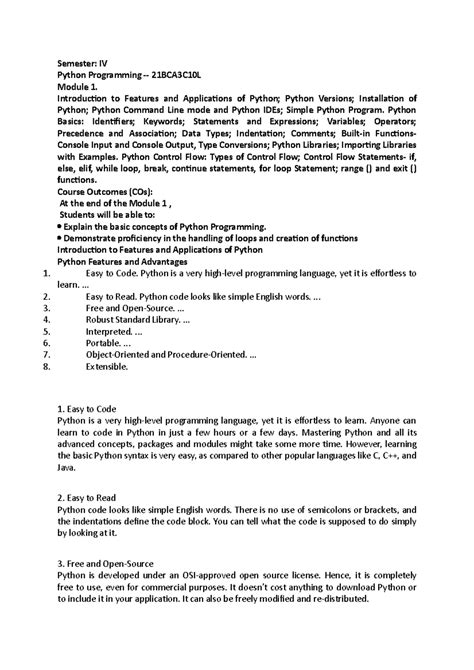 Python material - Semester: IV Python Programming - 21BCA3C10L Module 1 ...