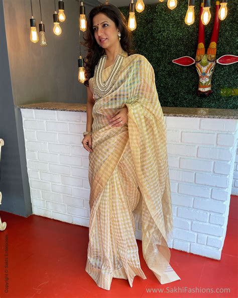 EE-S44221 Cream Check Chanderi – sakhifashions