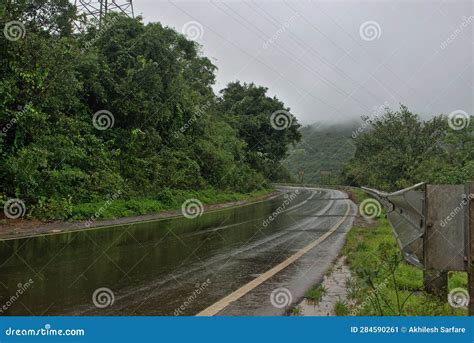 Panoramic Landscape View of Beautiful Wet Winding Road of Tamhini Ghat. Located in Pune ...
