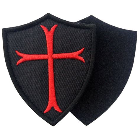 Knights Templar Cross Shield Military Morale Embroidered Fastener Hook ...