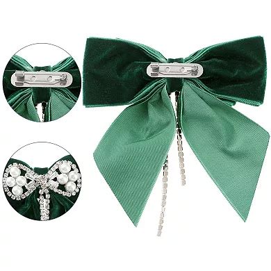 Women's Velvet Bow Tie Faux Pearl Rhinestone Bow Brooch for Elegant Decor