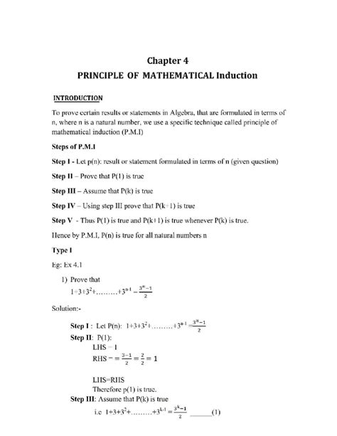 Chapter 4: The Principle of Mathematical Induction (P.M.I) - Studocu