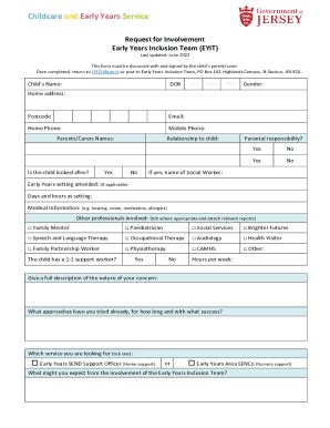 Fillable Online Request for Involvement Early Years Inclusion Team ...