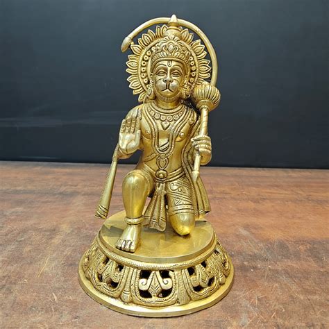 Brass Blessing Hanuman Idol Sitting On Base 11 Inch – StatueStudio