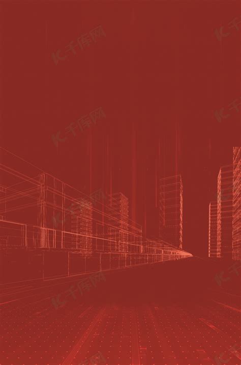 红色简约城市剪影背景图片免费下载-千库网