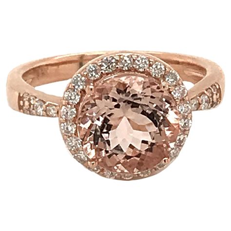 Morganite and Diamond Halo 14K Rose Gold Engagement Ring For Sale at ...