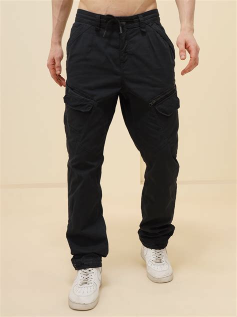 MEN BLACK STRETCH TWILL SLIM CARGO PANT – XABIRI