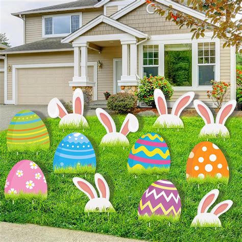 Amazon.com : 12 PCS Easter Yard Sign Decorations Outdoor, Easter Bunny ...