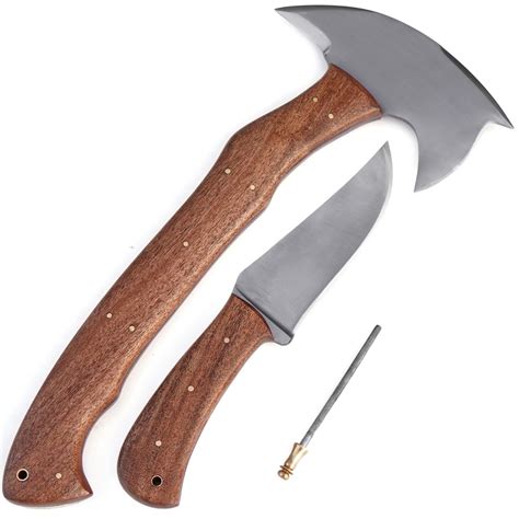 Amazon.com : Hand Forged Tomahawk Throwing Axe and Bushcraft Knife Set ...