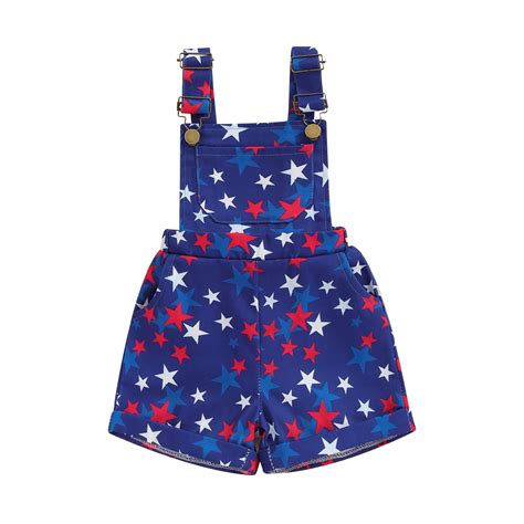 Okbabeha Toddler 4th of July Outfit Little Girls Boys Overalls Shorts ...