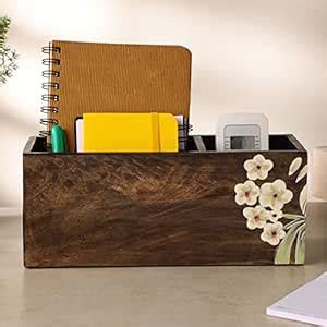 dudki 2 Compartment Floral Design Wooden Desk Organizer Caddy For ...