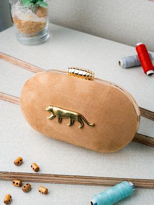 Buy NR BY NIDHI RATHI Peach Tiger Motif Box Clutch Online