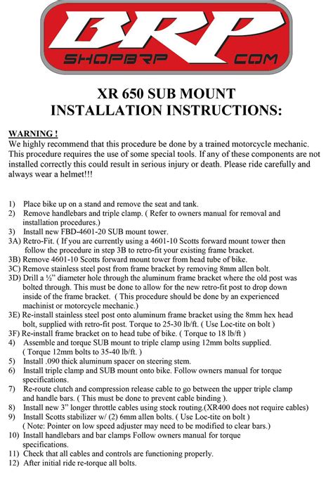 Brp Installation Instructions