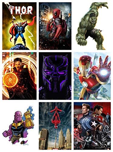 5 Ace Set of 9 Super heros Full Glue sticker poster of spiderman,hulk ...