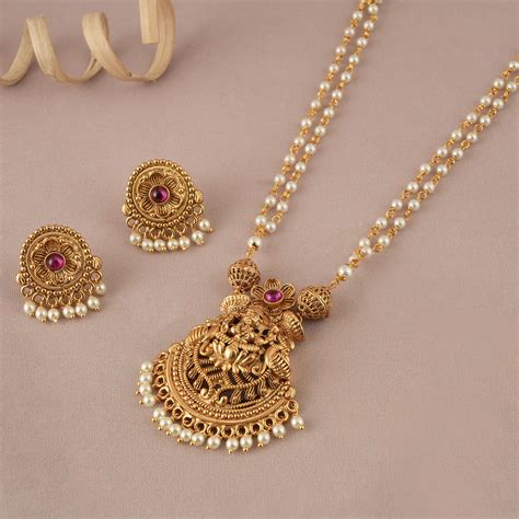 Antique gold plated floral necklace set with jhumka earring - smarsjewelrys