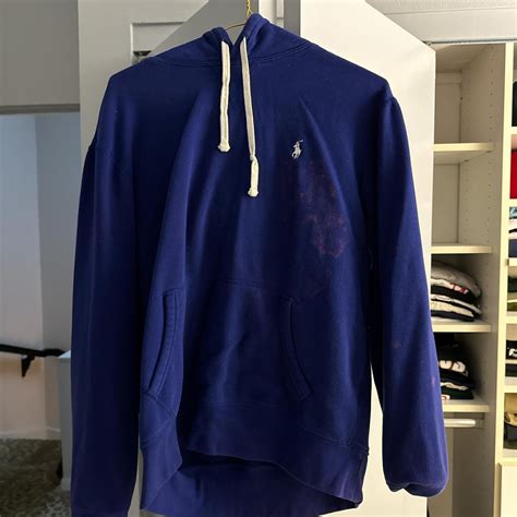 Blue polo hoodie (stained) - Depop