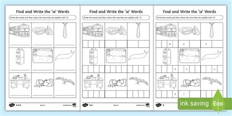 Find and Write the 'ie' Words Differentiated Worksheets