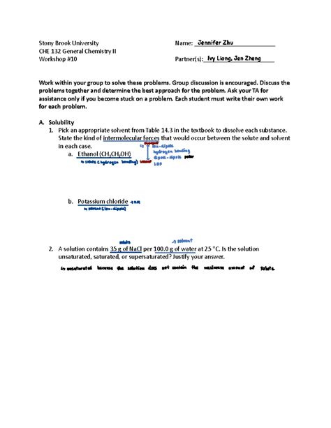 CHE 132 Workshop 10: Solubility & Colligative Properties - Studocu