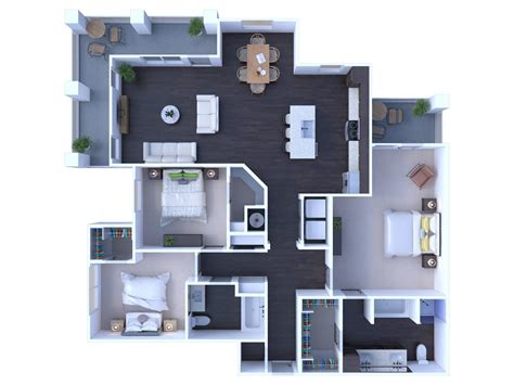 Three Bedrooms Two Bathrooms Apartment with attached garage.