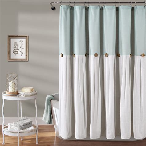 Lush Decor Linen Button Color Block Cotton Blend Shower Curtain, 72x72 ...
