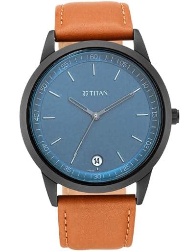 Titan Workwear Watch With Blue Dial & Leather Strap 1806Nl03