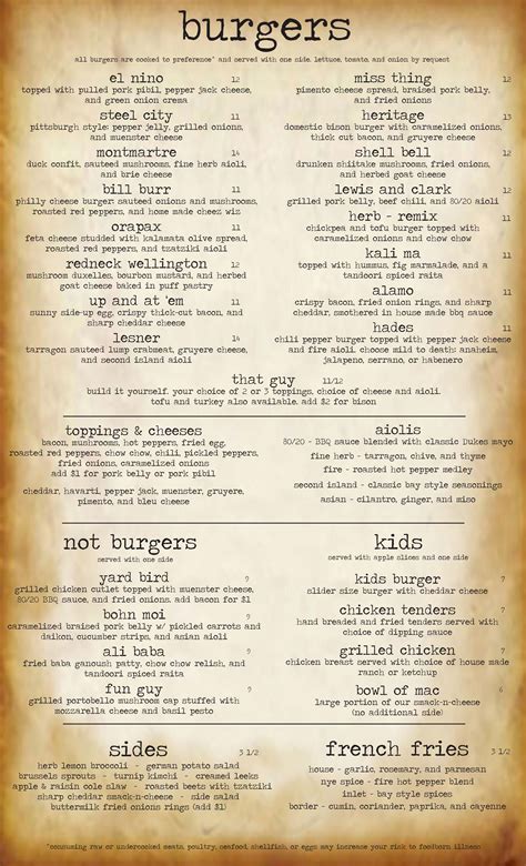 Menu at 80/20 Burger Bar, Norfolk