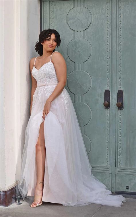 Sparkling Romantic Lace A-Line Wedding Dress with Spaghetti Straps - romantic lace dress