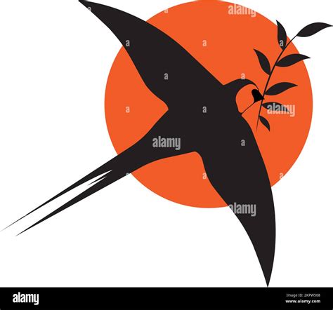 Barn swallow silhouette on sunset, vector. Flying swallow bird carrying ...