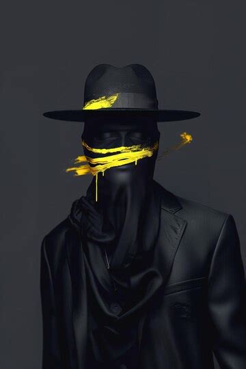 A man in a black suit and hat with yellow paint on his face | Premium ...