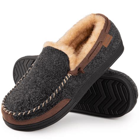 LongBay Men's Moccasin Slippers Memory Foam House Shoes Indoor Outdoor ...