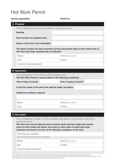 Image result for Hot Work Permit Example