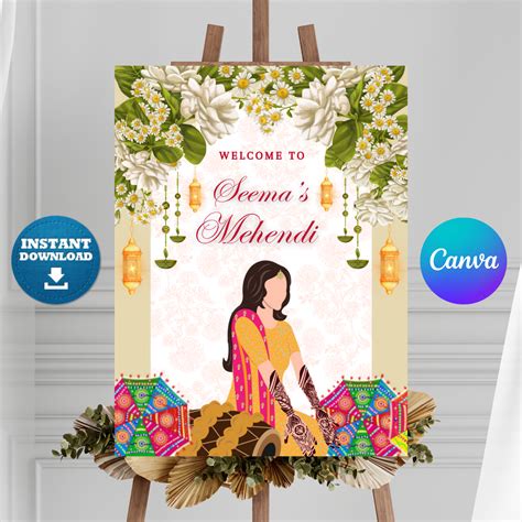 Mehndi Sign Template | Indian Wedding Welcome Sign – CreativeRino