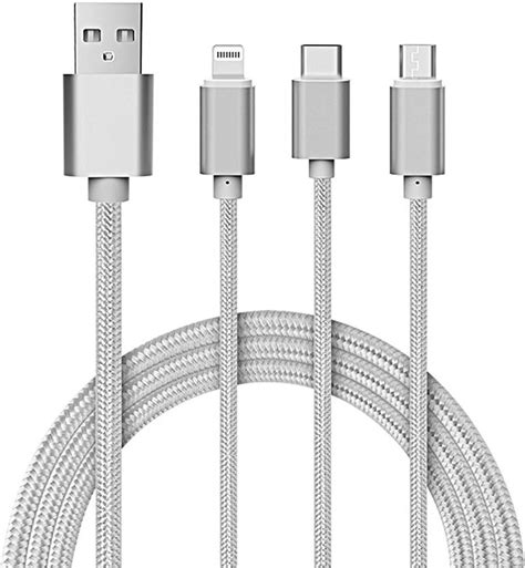 3 in 1 Nylon Braided USB Charging Cable for Apple Android & Type C