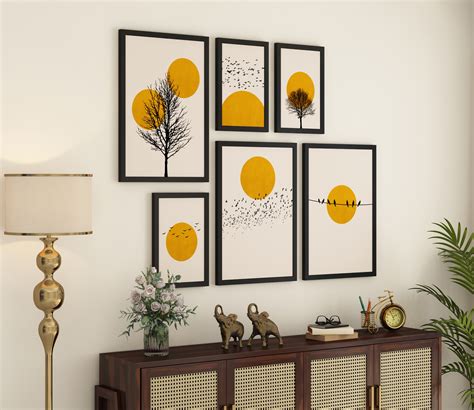 Buy Ravishing Tree And Sun Wall Frame - Set Of 6 (Rectangle, Black ...