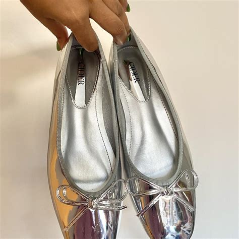 Cider silver ballet flats with little bow details... - Depop