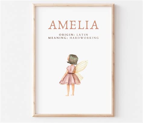 Amelia, Name Art Poster, Name Meaning, Girl Gift, Pink Nursery Decor ...