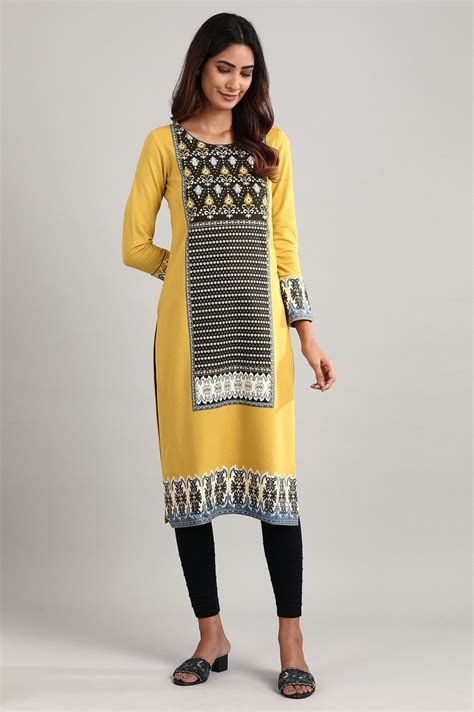 Buy Yellow Round Neck Winter kurta @ 1699 | Shop for Aurelia ...