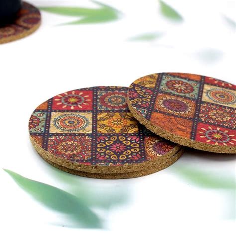Cork Coasters Printed (Set of 4) | Coasters by The Mohraj – Brown Living™