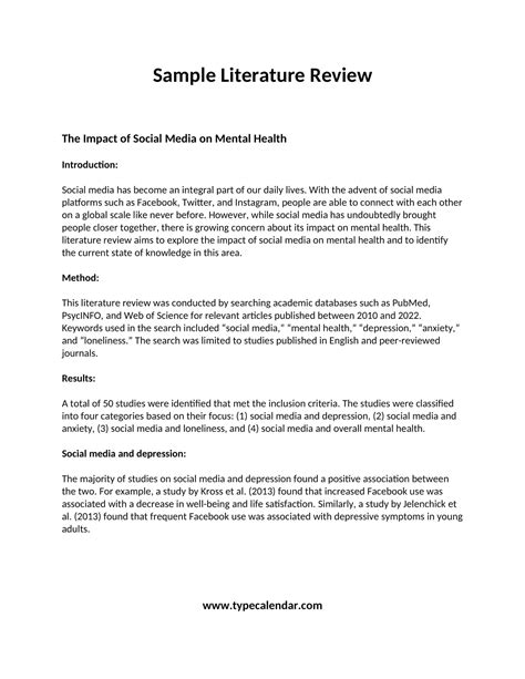 Free Printable Literature Review Templates [PDF, Word, Excel ...