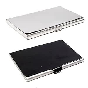 Stealodeal Black and Silver Stainless Steel |Combo of 2| Card Holder ...