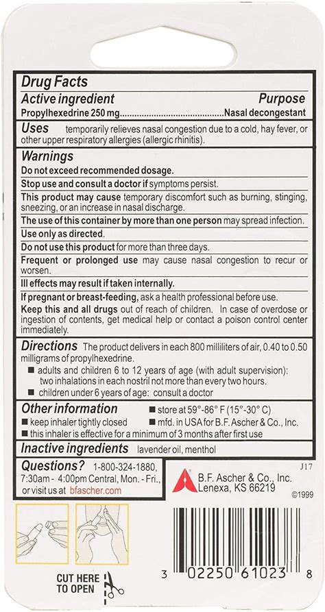 Buy Benzedrex Nasal Decongestant Inhaler With Medicated Vapors, 6-Pack ...