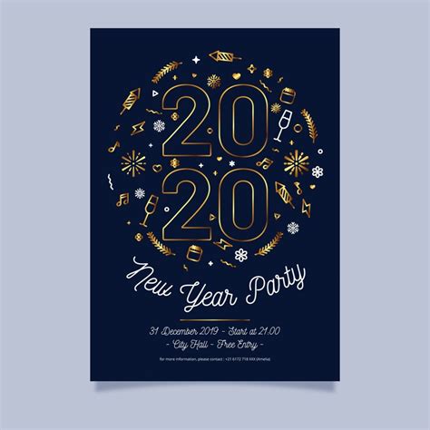 New year party poster template in outline style | Free Vector