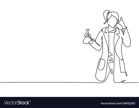 Single one line drawing female scientist Vector Image