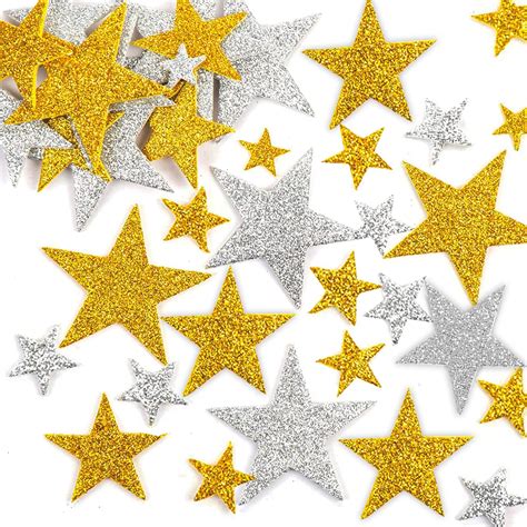 120 Pcs Glitter Stickers,Silver Star Stickers,Gold Star Stickers,Foam ...