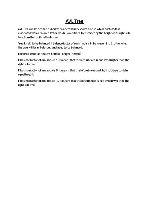 AVL Tree - Comprehensive Notes on Balancing and Rotations - Studocu